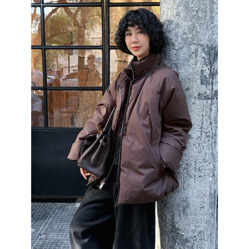 Clearance Sale Tt Designer [Intense Affection] Fake Two-Piece Stand Collar White Goose down Jacket Winter Coffee Color