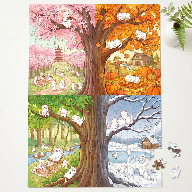 Four Seasons Tree Wooden Puzzle 300 Pieces Adult Intermediate Difficulty Educational Toy Spring, Summer, Autumn, Winter 500/1000 Pieces