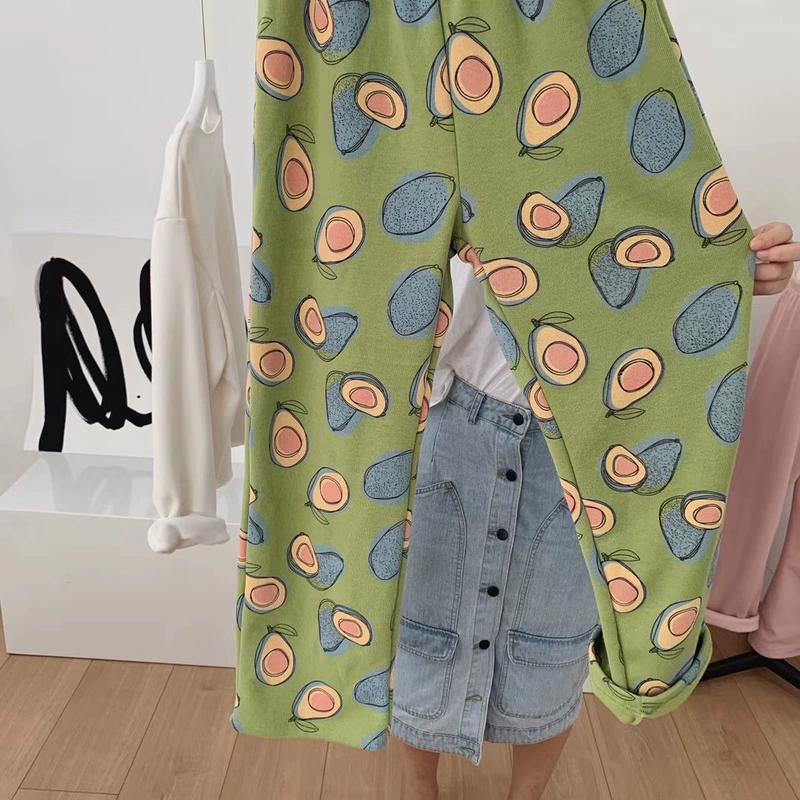 boity phong cách hàn quốc thời trang sang trọng bơ đơn giản dệt kim rộng rãi quần pyjama rộng rãi quần mặc nhà - Quần tây