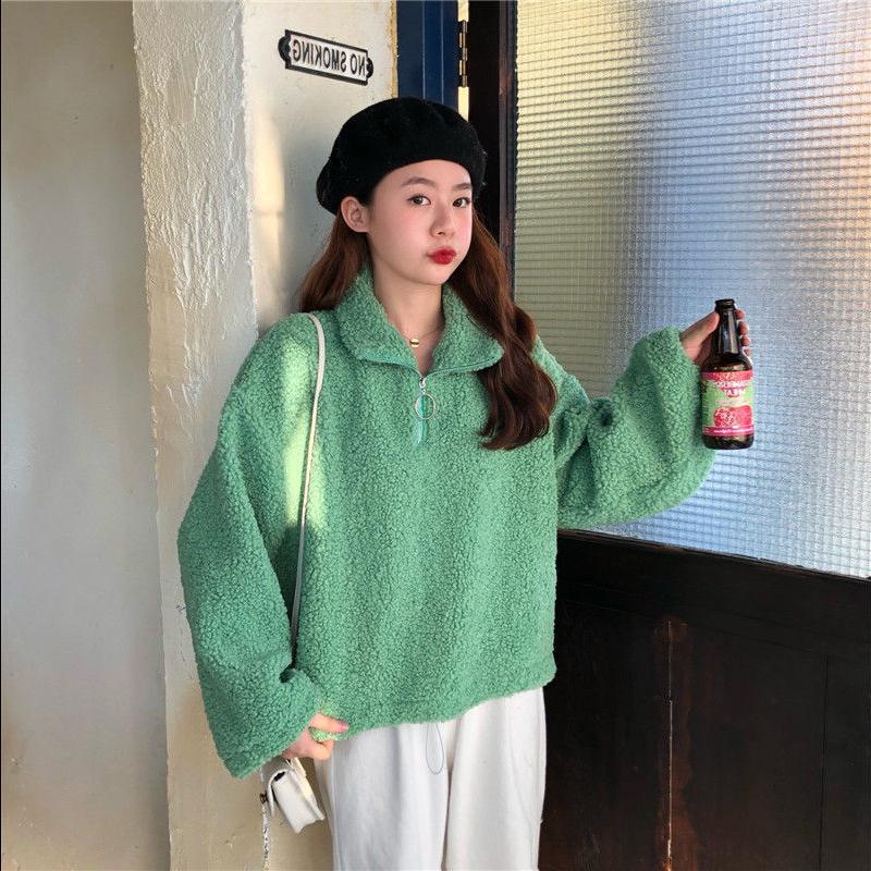 Mùa thu / mùa đông Hàn Quốc phiên bản 2019 bộ mới đầu dòng nén lỏng lẻo giả thịt cừu len dày dài tay quần áo phụ nữ bảo vệ áo khoác của