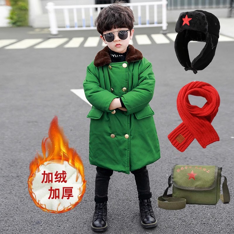 Children's Army cotton coat Garcotton thickened cotton thickened mid-boy jacket Northeastern military green cotton dressing gush winter baby girl-Taobao