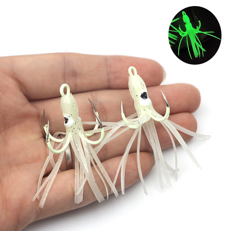 Deep sea fishing strip fish glow-in-the-dark four hooks four grappling hooks four anchor hooks with glow-in-the-dark octopus squid bait body strip fish iron hook