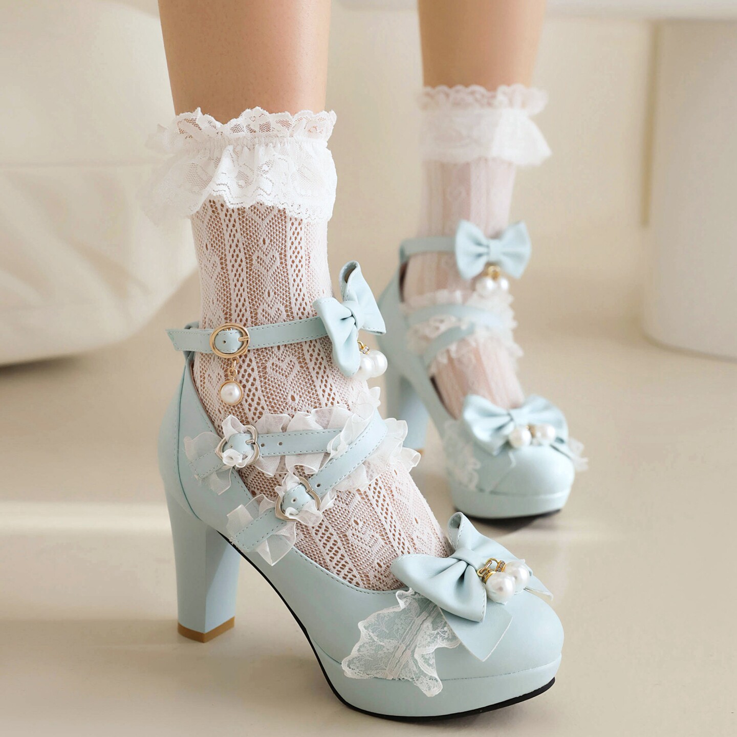 Hua Lingji Lolita Shoes, Blue High Heels, Plus Size, Princess Style, Original Lolita Shoes for Female Students, Sexy Girls
