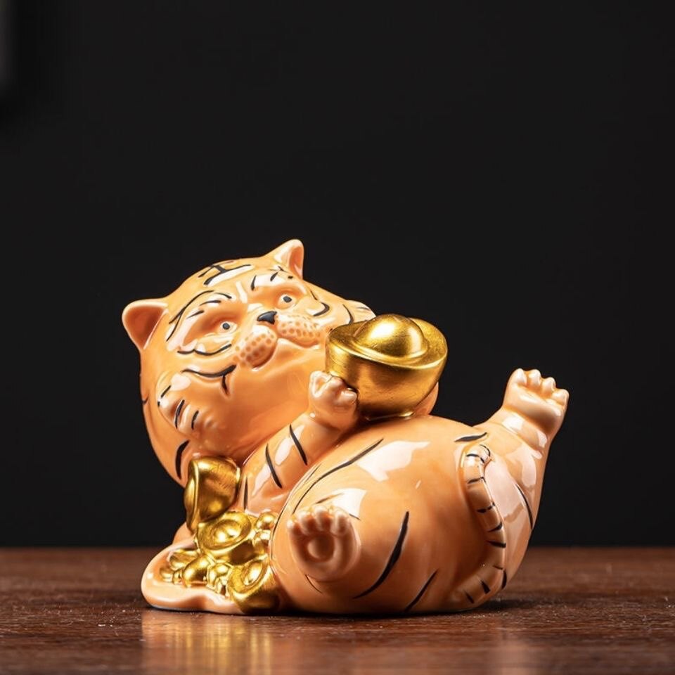 Tiger Year Mascot Desktop Swing Piece Creative Handicraft Zodiac Zodiac Tiger Cartoon Small Cute Tiger Ceramic Furnishing Adornment-Taobao