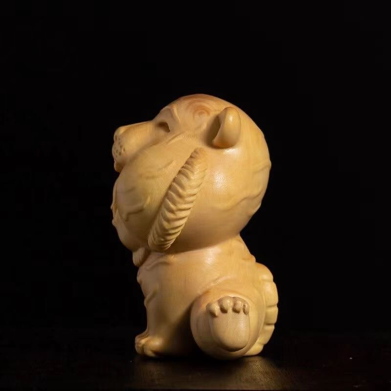 Yellow Poplar Wood Engraving Zodiac Tiger Handlebar pieces carry-on items Home Home Living Room Desktop Ornaments Pendulum-Taobao