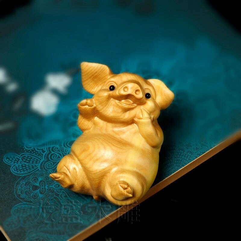 Yellow Poplar Wood Engraving Handlebar Piece Men's Creative Home Living Room Pig Swing Piece Arts And Crafts Car Ornament Four Festive Pigs-Taobao