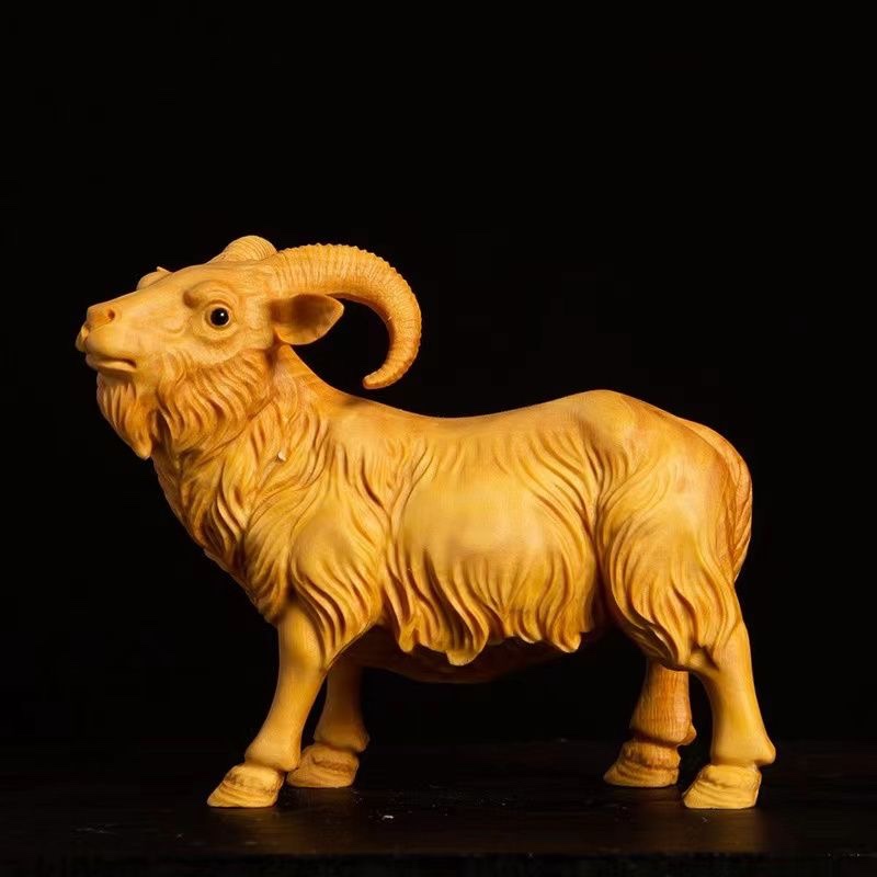 Huang Yang Engraving Duozodiac Sheep Solid Wood Quality Animal Living Room Desktop Upper Solid Wood Quality Home Swing Piece Courtesy-Taobao