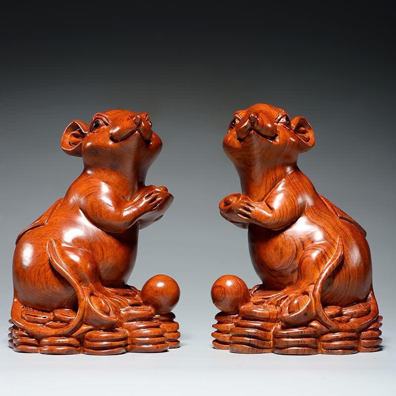 Flowers Pear Wood Engraving Mouse Pendulum Pieces Zodiac Zodiac Woodrat Home Office Decoration Red Wood Handicraft New Residence Gifts-Taobao