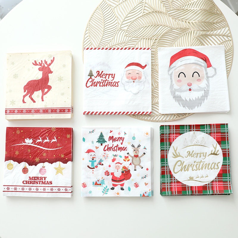 Christmas Party Tissue Paper Napkins Colorful Printed Napkins Paper Napkins Christmas Decoration Supplies Christmas Gifts