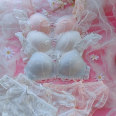 Комплект нижнего белья 特价不退不换日系甜美性感系带爆乳聚拢女无钢圈内衣套装少女内衣 Saiunkoku