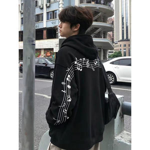 American Retro Musical Note Letter Embroidery Hoodie for Men, Autumn Trendy Brand, Loose Fit, Versatile Heavyweight Jacket for Teenagers