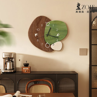 Medieval Style Restaurant Wall Clock with Green Landscape, High-End Artistic Clock, Creative Living Room Wall Clock, 2025 New Model