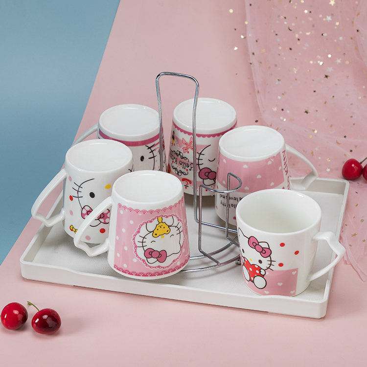 Cartoon home ceramic water cup set tea cup set water utensils cold kettle heat resistant living room small fresh 6 packs