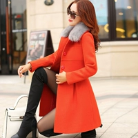 Áo khoác len 2017 mùa thu đông mới dành cho nữ dài phần phiên bản Hàn Quốc của size áo rộng thắt lưng rộng eo áo khoác dạ trung niên