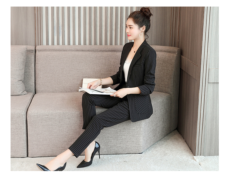 2018 phụ nữ mới sọc retro CHIC phù hợp với nhỏ phù hợp với nữ Anh gió giản dị phù hợp với váy thời trang nữ thời trang công sở hàn quốc