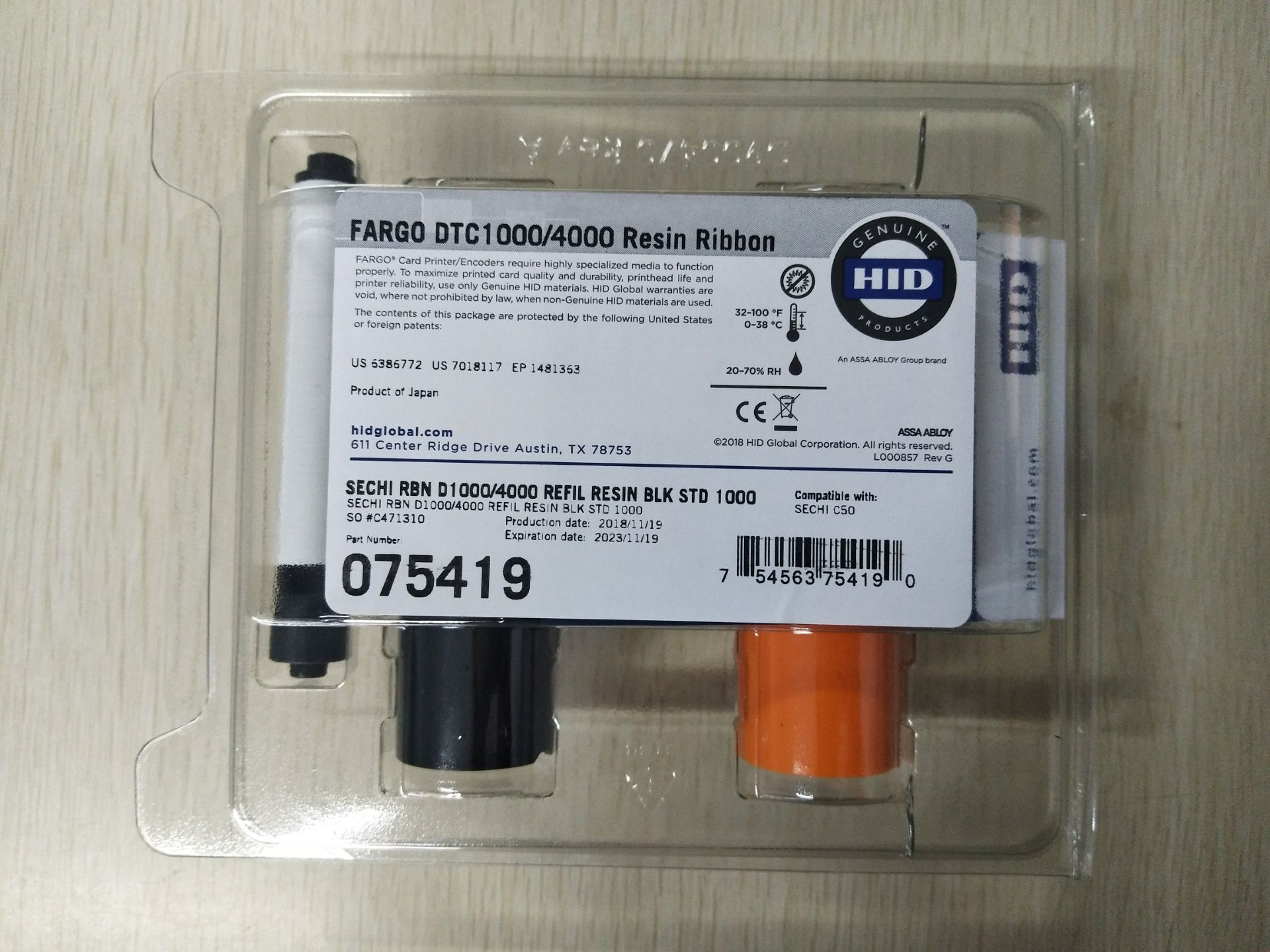 HID 075098 signage tag listing document card printer black belt 075419 color belt 075416