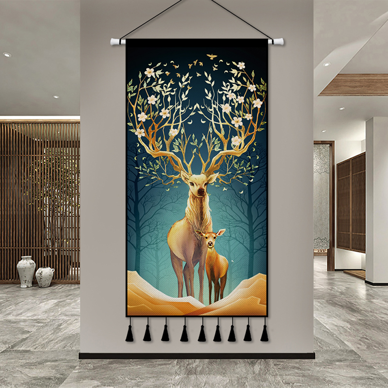 Nordic Elk Deer Sins Xuanguan Cloth Art Hanging Tapestry Tapestry Living Room Background Cloth Bedroom Wall Decoration Hanging Cloth Painting Custom