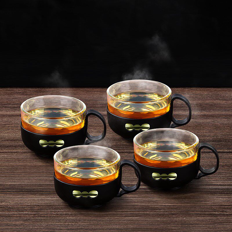 New glass small teacup Kung fu master cup Single cup tea set Tea cup set ear cup transparent small cup with handle