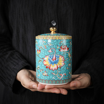 Chinese tea canister ceramic sealed storage tank Puyu tea leaf collection box household enamel tea storage tea cans