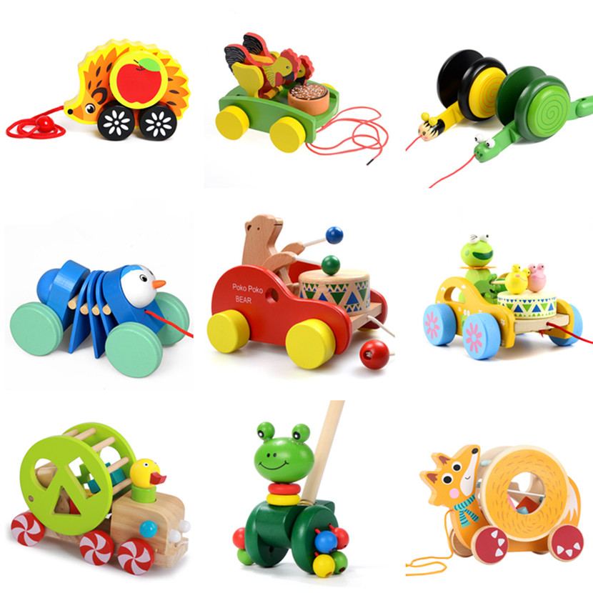 Toddler toy pull car pull rope pull wire toy car infant children trolley toddler toys 1-3 years old