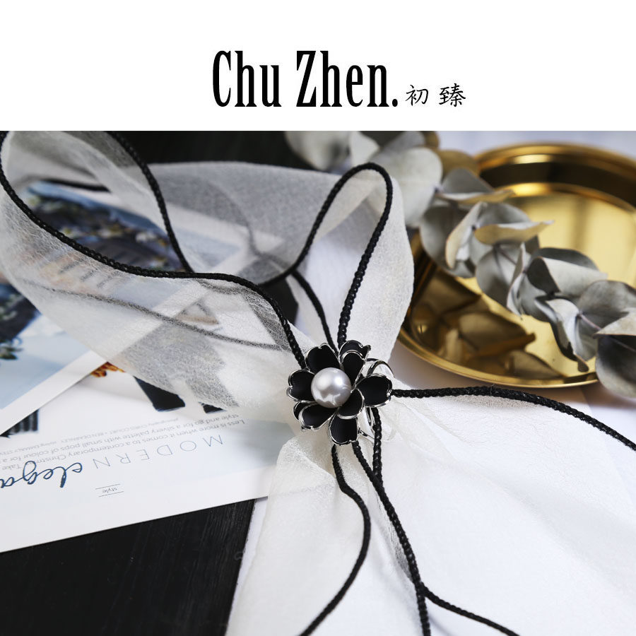 Camellia khăn lụa khóa nữ nhẫn clip vuông khăn choàng khóa khăn choàng đơn giản ngày trâm cài trang sức Hàn Quốc cao cấp kép sử dụng hoang dã trâm hoa cài áo