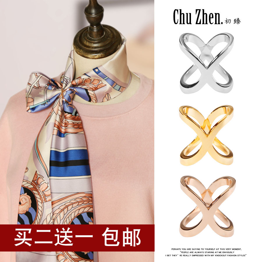 Cao cấp X khăn quàng cổ hoang dã sử dụng hai phiên bản Hàn Quốc đơn giản và thanh lịch ba vòng khóa vuông khăn quàng cổ khóa khăn quàng cổ phụ kiện trâm cài - Trâm cài cài áo cao cấp