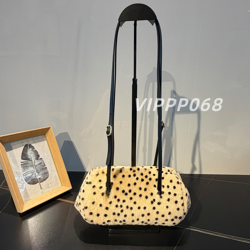 Vippp 26A 25Bag Fashionable Leopard Print Plush Mini Hobo Women's Handbag Shoulder Bag Polka Dot Underarm Bag