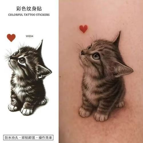 Cute Raccoon Cat Tattoo Colorful Spicy Girl Arm Long-Lasting Waterproof for Men and Women Pet ins Cartoon Stickers