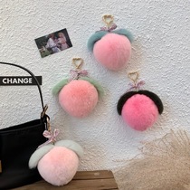 Lovely plush peach heart bag hanging piece of pink peach car keychain hanging gift