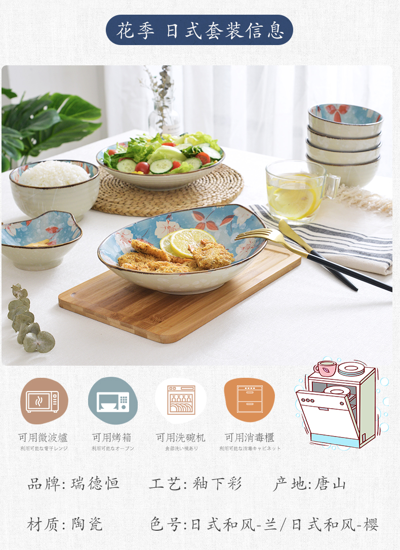 Japanese tableware suit under the glaze color dishes suit household creative move ceramic bowl dish to eat bowl chopsticks