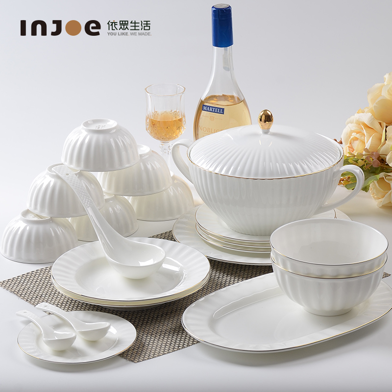 "According to the high - grade ceramic dishes suit household of Chinese style is contracted tangshan ipads porcelain tableware suit European dish bowl chopsticks