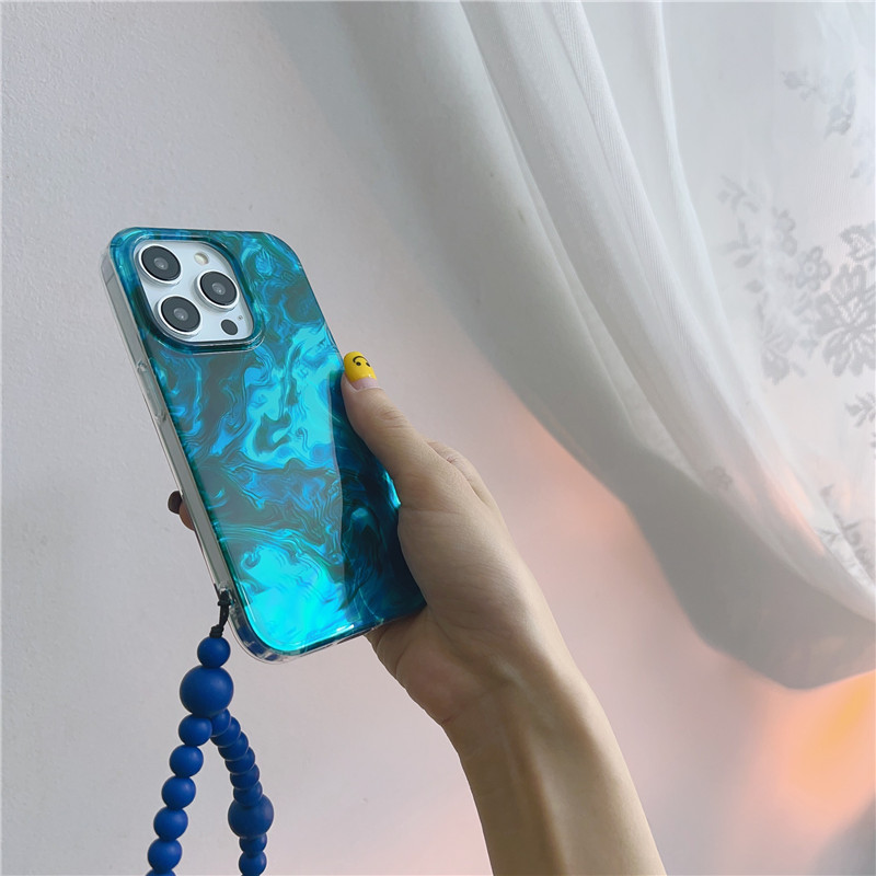 Bracelet à ondulations d'eau bleue de qualité supérieure Ins adapté à l'iPhone 14 Promax Creative 15 Perte de corde suspendue à la main 13 Pro_voghion.com