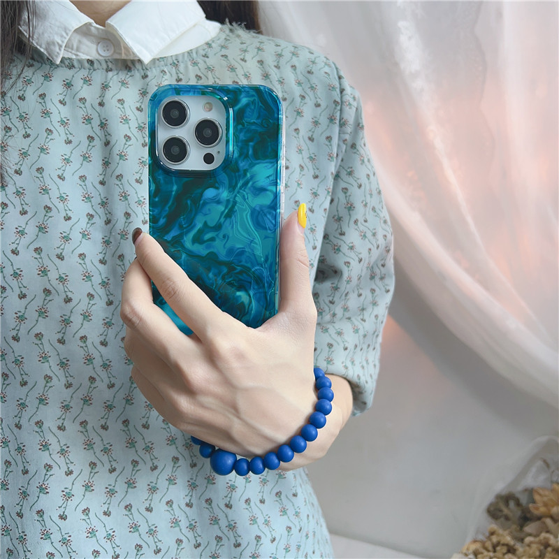 Bracelet à ondulations d'eau bleue de qualité supérieure Ins adapté à l'iPhone 14 Promax Creative 15 Perte de corde suspendue à la main 13 Pro_voghion.com