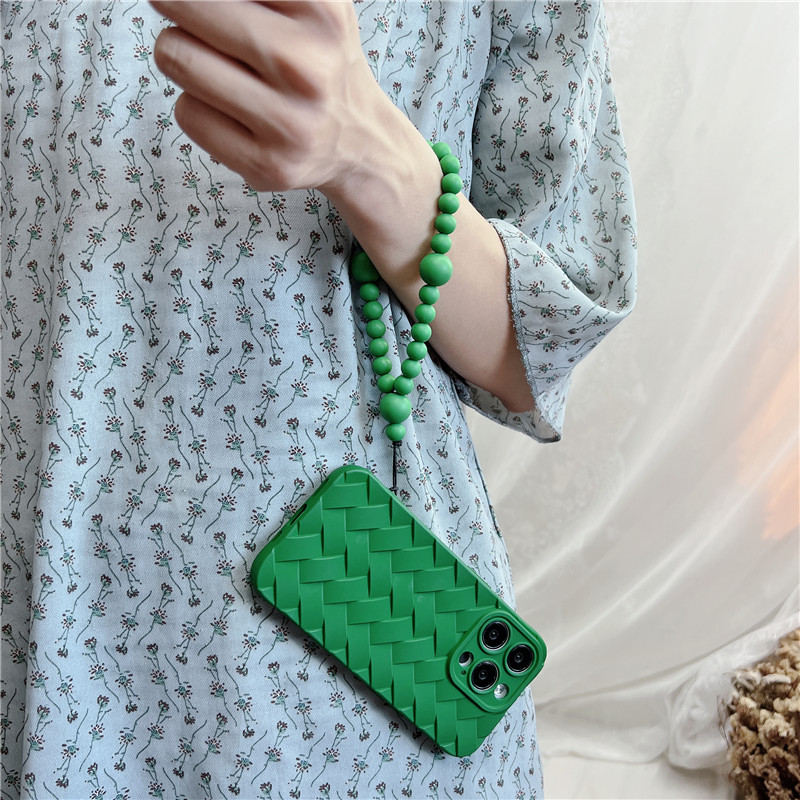 Ins grün dreidimensionale gewebte elastische Armbandperlen passend für iPhone 15Promax Hängeseil Handgelenk 14P Creative 13_voghion.com