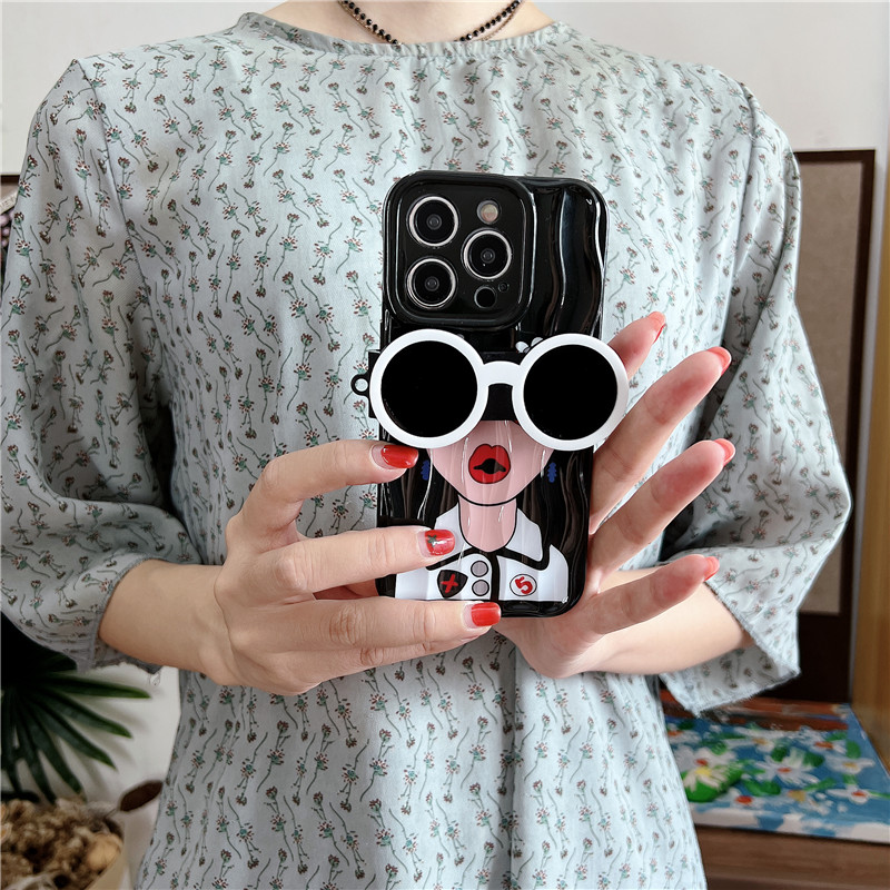 Fragrant Style Girl Little Black Mirror Clip Hanging Rope Diagonal Crossing Suitable for iPhone 13Promax Personalized_voghion.com
