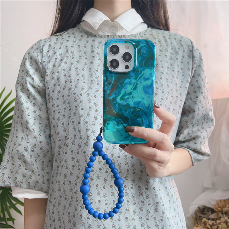 Bracelet à ondulations d'eau bleue de qualité supérieure Ins adapté à l'iPhone 14 Promax Creative 15 Perte de corde suspendue à la main 13 Pro_voghion.com