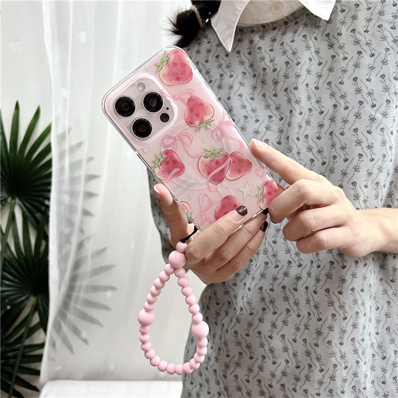 Braccialetto elastico magnetico rosa tenero con cuore di fragola, perline, adatto per 14 creatività, 15 corde appese al polso_voghion.com