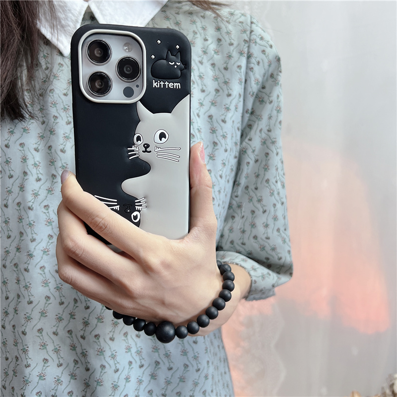 Braccialetto con perline a forma di gatto con cartoni animati, adatto per iPhone 14 Promax, custodia per telefono 15 Plus, custodia in silicone elastica appesa_voghion.com