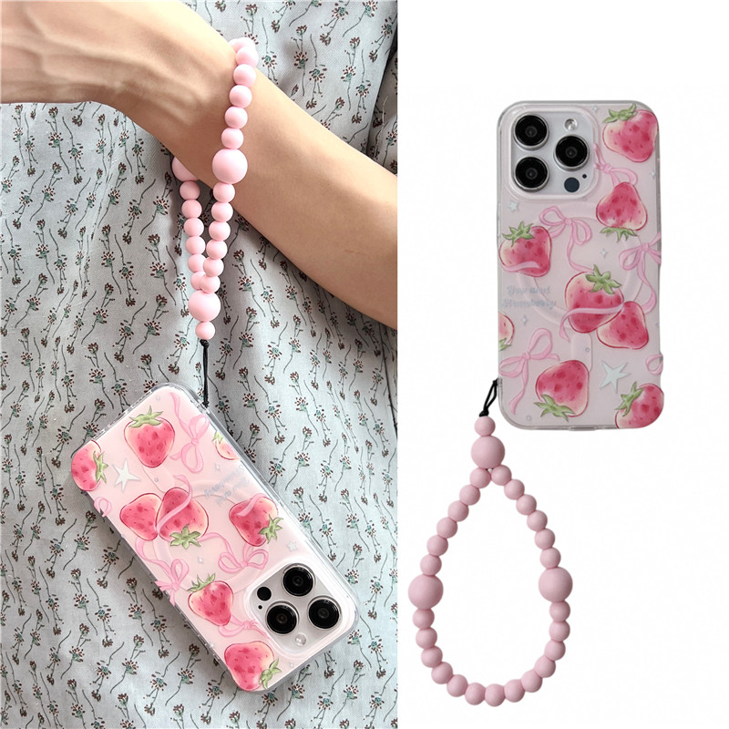 Braccialetto elastico magnetico rosa tenero con cuore di fragola, perline, adatto per 14 creatività, 15 corde appese al polso_voghion.com