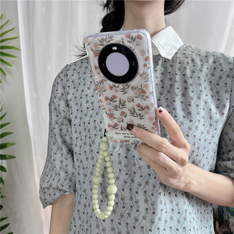 Braccialetto estivo fresco con lettera floreale verde menta mambo perline adatto per Huawei Mate60Pro cordino da polso creativo_voghion.com