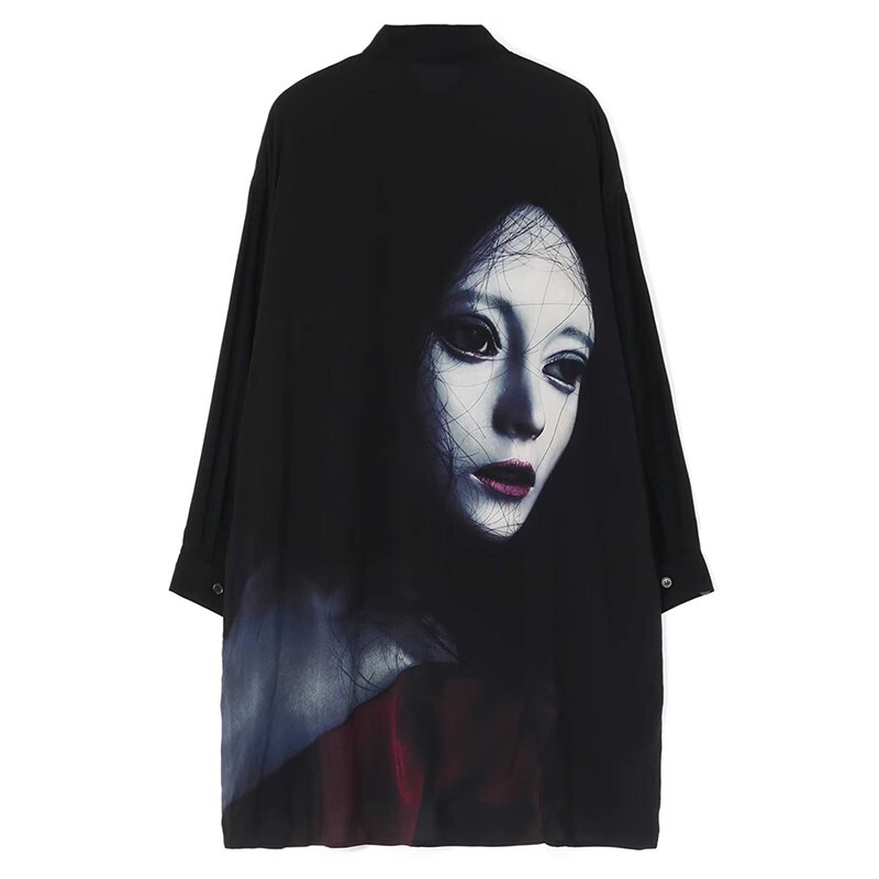 Blackpoet Dark Style Doll Print Shirt Niche Design Layered Jacket Unisex