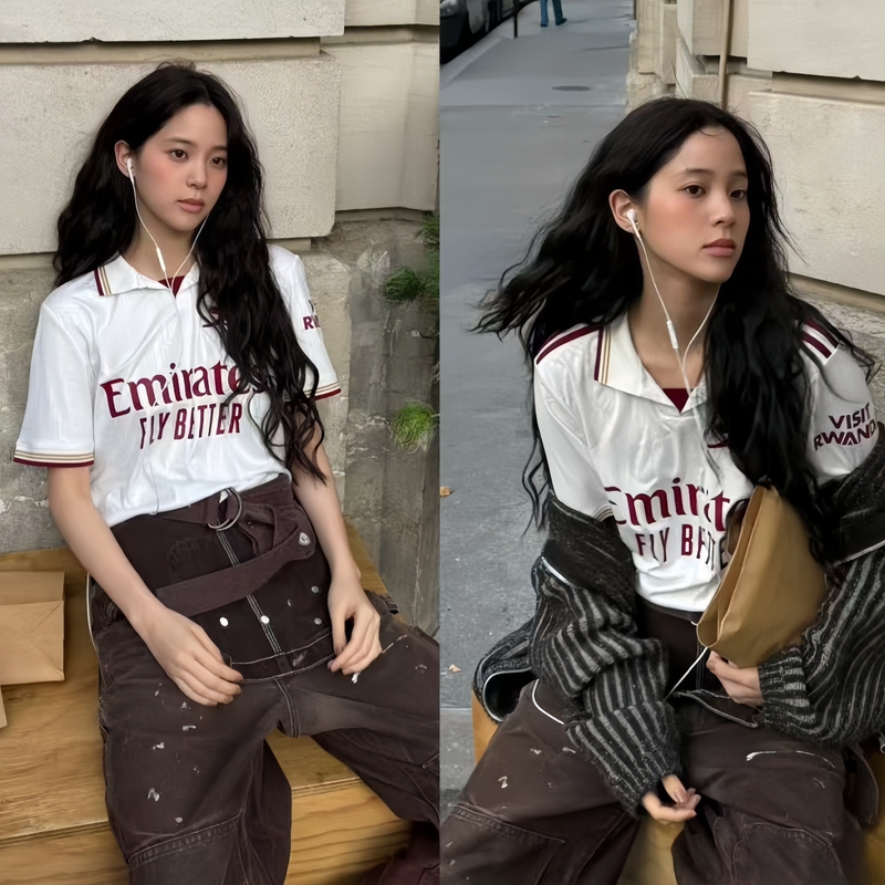 Ouyang Nana's Same Style as Arsenal Star Players' Jerseys, New Short-Sleeved Couple's Jerseys, Long-Sleeved Sports T-Shirts Ouyang Nana's Same Style as Arsenal Star Players' Jerseys, New Short-Sleeved Couple's Jerseys, Long-Sleeved Sports T-Shirts