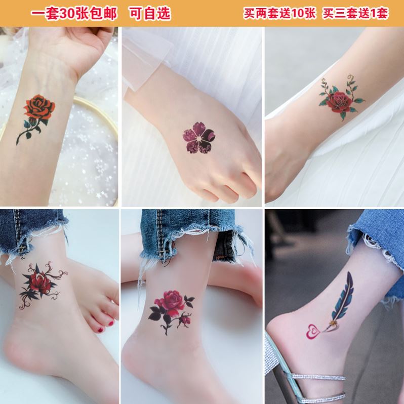 Rose tattoo stickers high-quality collarbone tattoo can not fall off lasting waterproof caesarean section to cover scars women's belly