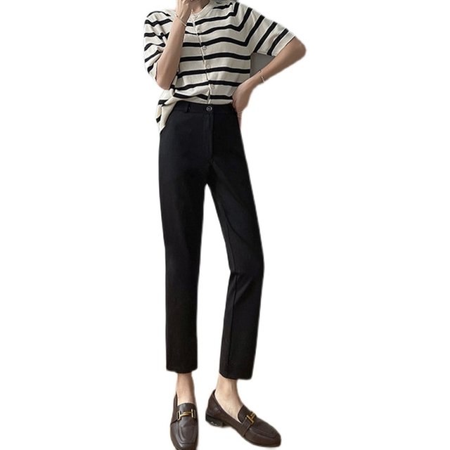 Small straight pants women's nine-point 2024 spring and autumn new style high-waisted slim fit versatile casual small feet cigarette suit pants