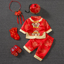 Babys first birthday dress mens and womens Tang suit spring and autumn full moon suit baby winter hundred day red sweatshirt set