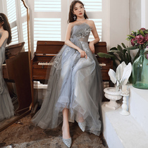 Gray small evening dress female fairy air high-end 2021 new summer banquet jumpsuit dress celebrity birthday meeting