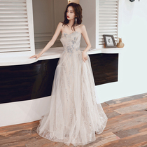 Evening dress skirt champagne color long ladies banquet annual meeting art test fairy temperament host bra chest birthday party woman