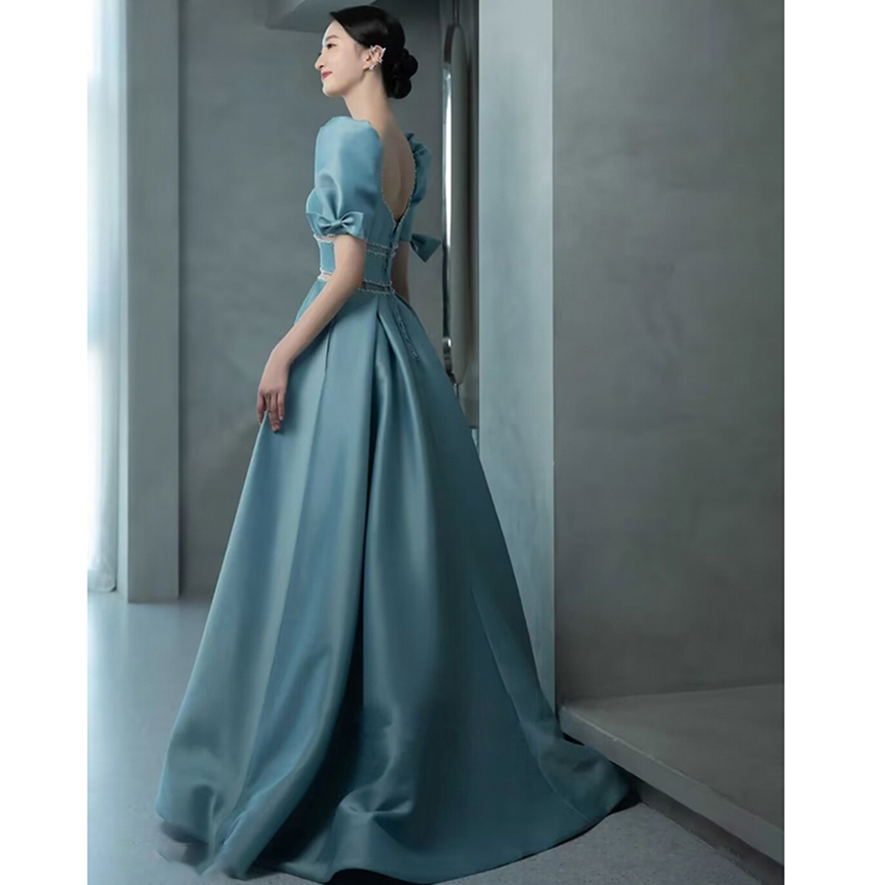 Evening dress seven -year old shop wedding evening dress satin skirt high -end light luxury vocal art test solo performance service high -level sense host Xia