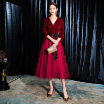 Toast 2021 new long sleeve wedding thank-you banquet bride dress small evening dress autumn party long female