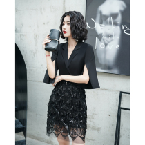 Small evening dress womens banquet atmosphere spring and autumn short black fashion temperament noble young man annual meeting host